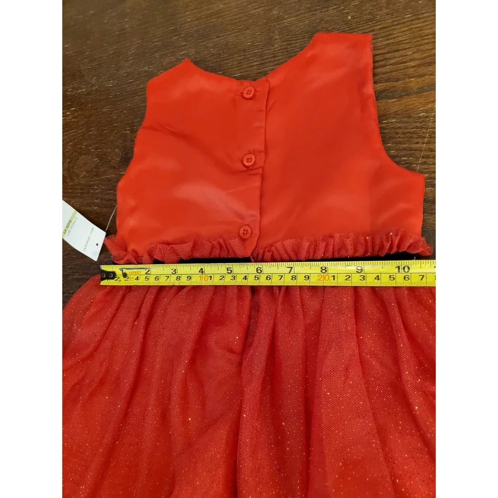 Blueberi Boulevard Girls 4T Red Dress Satin, Sheer & Glittery w/Plaid Pony‎ Tote